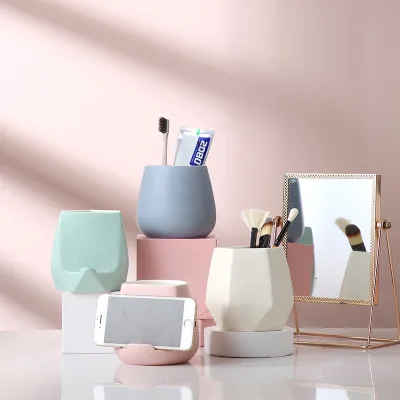 Ceramic Toothbrush Holder With Phone Holder Bathroom Tooth Brushing Holders Toothpaste Organizer for Bathroom Countertop
