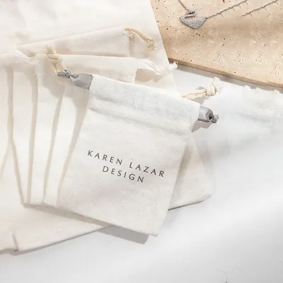 Luxury Eco-Friendly Soft Cotton Canvas Jewelry Pouch Embroidered Logo for Packaging Jewels Garments and Socks