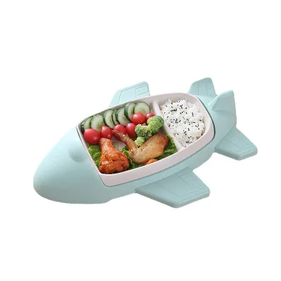 3D Airplane Shape Kids Divided Plate Cute Cartoon Toddler Feeding Plate Dishes Bamboo Plate for Kids
