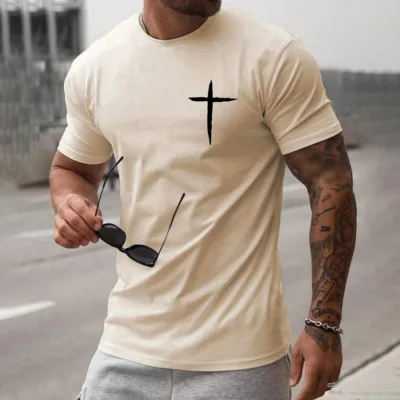 Hip Hop Men Streetwear Vintage T-Shirt Custom Cross T Shirt Men Cotton Casual Short Sleeve Loose Vintage Tops