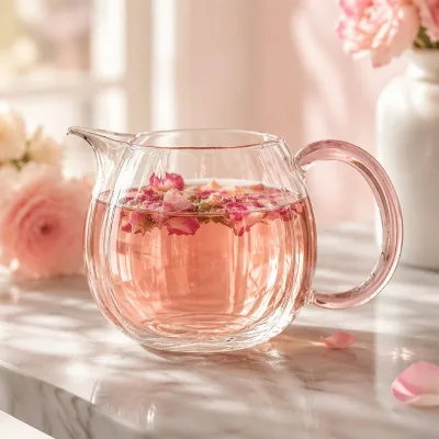 350ml High Borosilicate Glass Gongdao Cup Color Handle Glass Tea Pitcher Heat Resistant Clear Fair Cup Teapot Jug for Tea