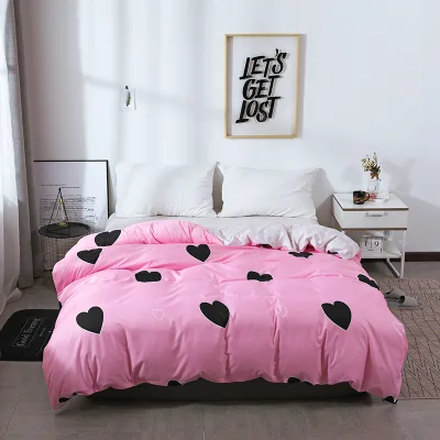 Pink Heart Printed Bedding Set Luxury Quality Soft Breathable Duvet Cover Set