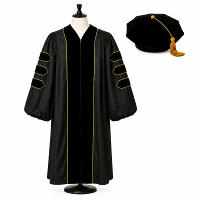 Deluxe Fluted PHD Graduation Robe University College London Doctoral Degree University Graduation Gown and Tam