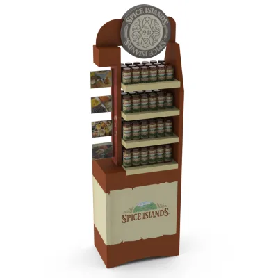Custom Design Floor Standing Wooden Spices Display Stand for Commercial Use with Modern Appearance