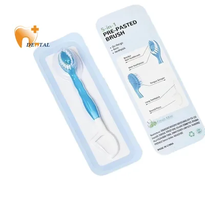 5-in-1 Disposable Pre-pasted Travel Toothbrush, Portable Soft Bristle Toothbrush with Dental Floss, Toothpick
