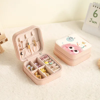 Factory Wholesale Fashion Cartoon Pattern Jewelry Storage Bag and Stud Earrings Ring Necklace Digital Printing Jewelry Box