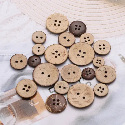 Premium Coconut Wood 4-Hole Buttons - Hand-Sewn Natural Fasteners for Children Knitted Sweaters