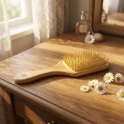 Full Bamboo Square Cushion Hair Brush Wooden Round Tip Pins Scalp Massage Anti Static Comb