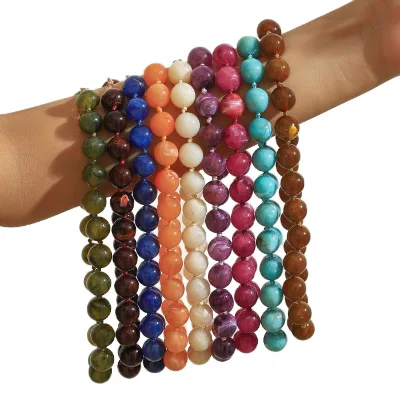 Hot Bohemia Handmade Round Resin Pearl Alloy Link Chain Bead Necklace for Women Party Summer Wedding Jewelry Gift