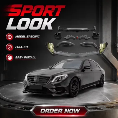 S Class W222 2014-2017 S63 S65 AMG PP Body Kit Include Front Bumper Lip Rear Diffuser & Exhaust Tips Car Modify Parts