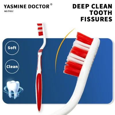 Daily Use Manual Soft Toothbrush, Custom OEM Private Brand, Mixed Red White Bristles for Pit Stain Interdental Removal