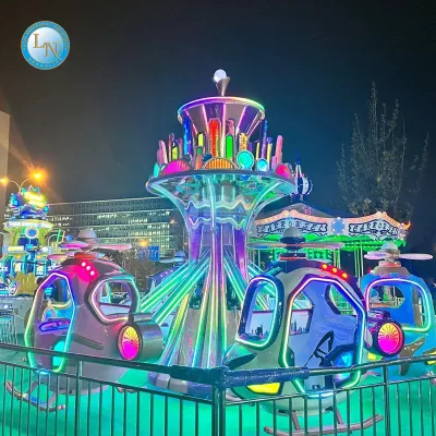 Popular Kids Space Theme Flying Ride LED Rocket Helicopter Amusement Park Ride for Sale