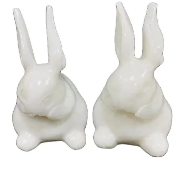 Bulk Wholesale Hand Carved Natural Crystal Gemstone Animal Carvings White Jade Rabbit