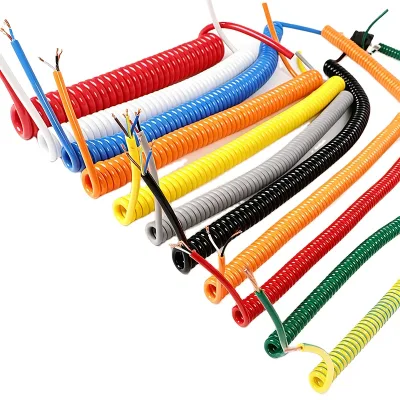 OEM Customized Multi-Color Spring Spiral Cable Rated Electrical Power Coil Cable PUR Insulated Copper Coiled Extension Cable