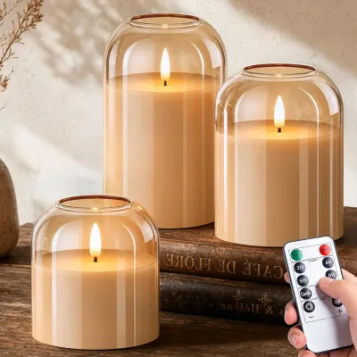 Eco Quality Reliable Premium Dome Windproof Cup Candle Remote Timer Battery Operated Flickering Real Wax Pillar LED