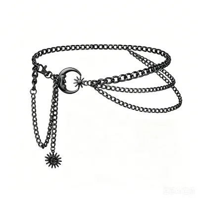 European and American Fashion Accessories Moon Multi Layer Metal Chain Waist Chain Belt Hip Hop Punk Sun Crescent Body Chain