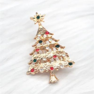 Fashionable Christmas Series Brooch Simple and Versatile Colorful Zircon Christmas Tree Chest Flower Pin