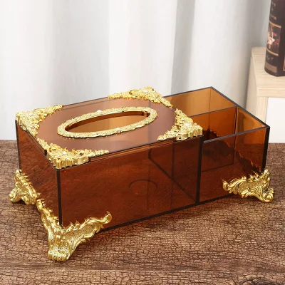 Beautifully Crafted Hollow Four-legged Base Transparent Tissue Box and European-style Household Paper Towel Box