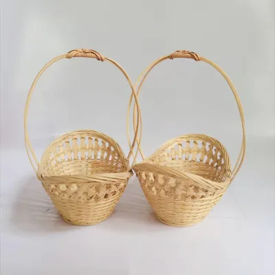 Bamboo Hand Woven Boat Shape Decorative Flower Fruit Bamboo Picnic Flower Gift Basket