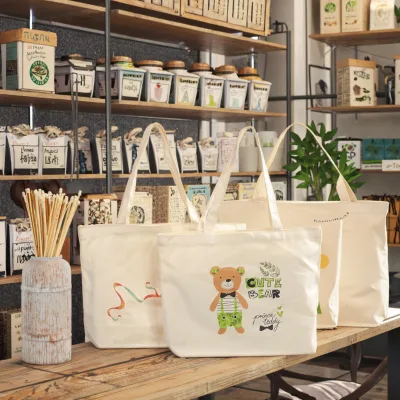 Custom Pattern Zipper Canvas Tote Bag Eco Friendly Cotton Reusable Shopping Shoulder Bag Zipper Closure Custom Logo Hand Bag