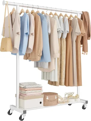 Metal Coat Rack Simple Vertical Clothes Hanger for Bedroom Balcony Mobile Dormitory Household Floor Cream Color Drying Rack