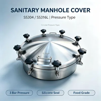 DN200 Sanitary Stainless Steel SS304 3Bar Outward Opening Round Tank Pressure Hatch Manway Manhole with Silicone EPDM Seal