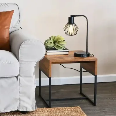 Latest Design Wooden Square Side Tea Table Modern Laminate Center Coffee Table Corner Black Iron Leg Luxury Sofa End Table