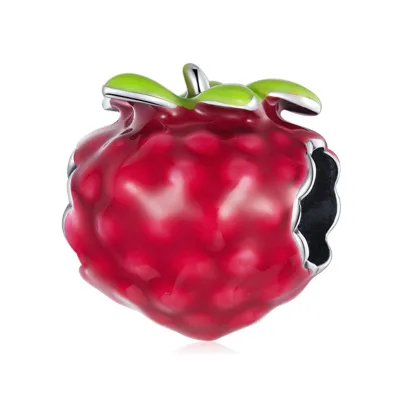 Red Drip Oil Raspberry Beaded Charm Fruit S925 Silver Handmade Diy Bead Accessories BSC487 Fine Jewelry