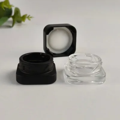 5ml Square Black Clear Glass Jar with Child Proof Plastic Cap for Eye Creams Balms Packaging