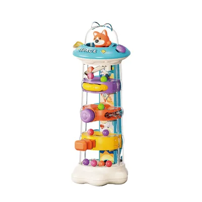 6IN1 Multifunctional Montessori UFO Launch Tower Activity Roll Ball Rotating Tower Toy