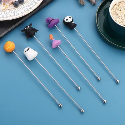 Halloween Creative Cartoon Stainless Steel Stirring Stick with Long Handle for Milk Tea Coffee Cocktail Flatware Set Accessory