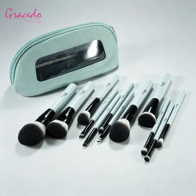 Professional 12-Piece Makeup Brush Set Shaving Brush Transparent Window PU Bag Soft Nylon Hair Wooden Handle for Beauty Brands