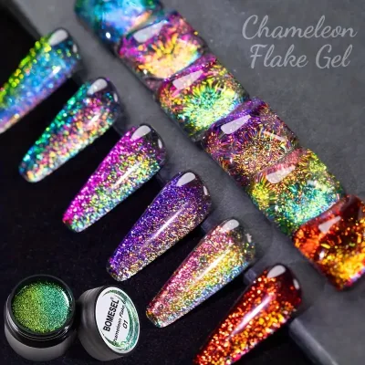 Bomesel Nail Polish Builder Gel Cat Eye UV Chameleon Flake Soak HEMA TPO Free Professional Wholesale Supplies 6 Colors