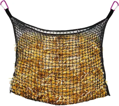 Black 35 X 31 Inch Slow Feed Horse hay Nets for Horses Knotless Slow Feed hay Net with Large Capacity for Full Day Feeding
