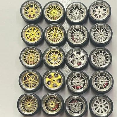 11mm 1/64 DIY Metal Toy Car Accessories Alloy Wheels & Rubber Tires Fixed Caliper Version Hobby Display Cases