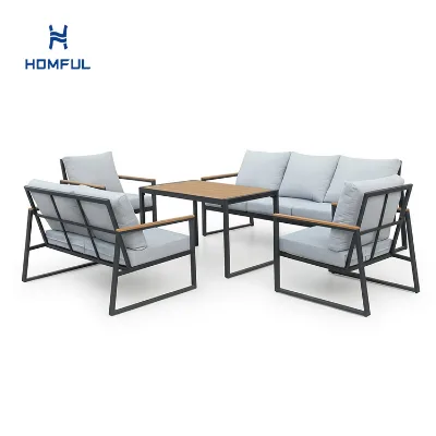 HOMFUL Modern Balcony Garden Outdoor Sofa Set 5-Piece Steel Frame Seating Set Compact Depth for Small Patios