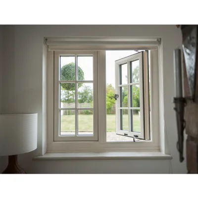 New Design Light Grey Aluminum Casement Euro Handle Window Double Glazed Tempered Glass for Home Exterior Renovation