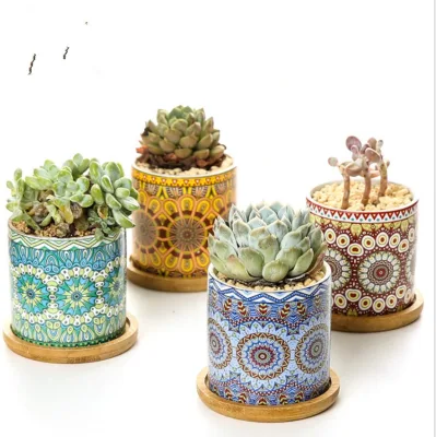 4 Packs 3-inchs Glazed Ceramic Succulent Pot Flower Planter Pot for Home Decor
