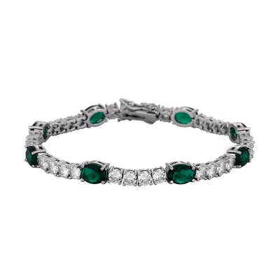 Prong Setting Two Tone Oval and Round CZ Tennis Bracelet Rhodium Plated Brass Luxury Couple Jewelry Wholesale Gift