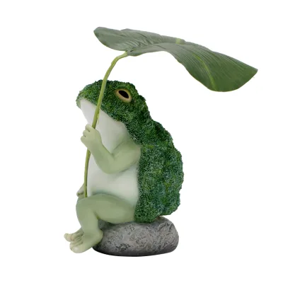Funny Animal Frog Statue for Indoor Outdoor Garden Decoration 3D Creative Resin Broccoli Frogs Figure