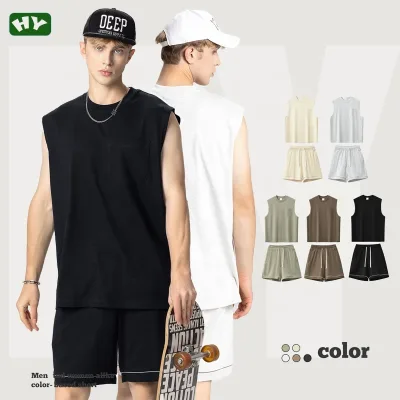 100% Cotton Jogger Shorts Set Tank Top and Shorts 2 Piece Sets Summer Casual Set Private Label Clothing for Men