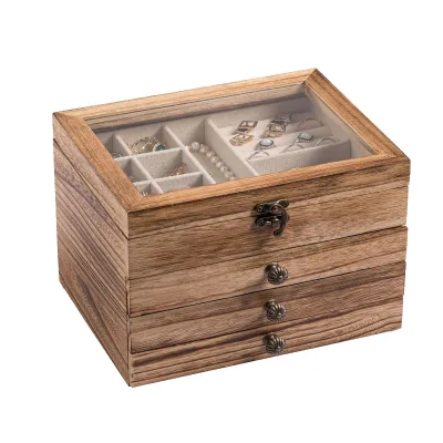 Polished Paulownia Eco-Friendly Box for Crafts Small Keepsake Treasure Chest Handmade Rectangle Jewelry Box with Lid