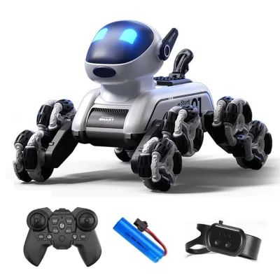 2.4GHZ 8WD Gesture Sensing 8 Wheels Stunt Dog Robot RC Stunt Car Remote Control Changeable RC Dog Robot Stunt Car Toys Kids Boys