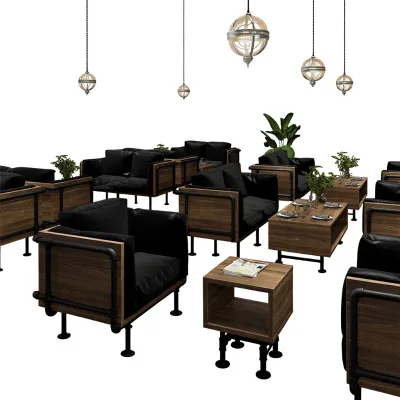 Industrial-style Solid-wood bar Table Chairs Sofa Set Nordic Design for Milk Tea Shops Cafs Creative Vintage Iron Booth