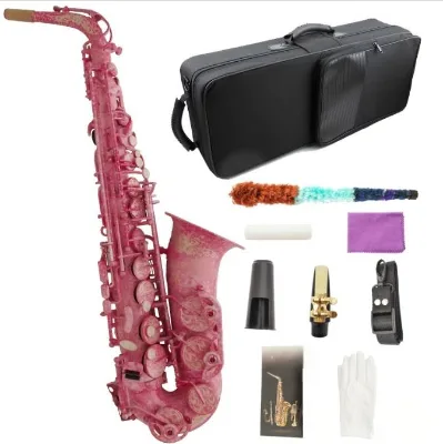 Red Marble Saxophone E Flat Alto Saxophone Professional Performance Level Brass Wind Instrument With Hard Case and Accessories
