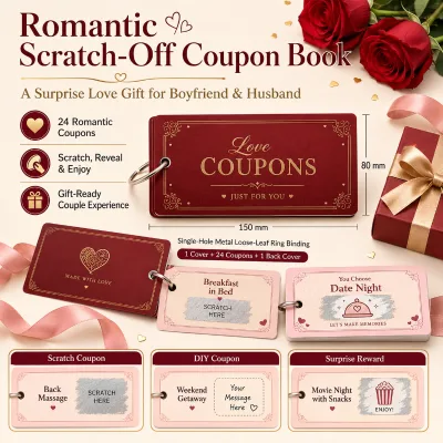 Custom Printing Scratch Off Love Coupon Book 24 Romantic Coupons with DIY Cards Private Label Valentine's Day Anniversary Gift