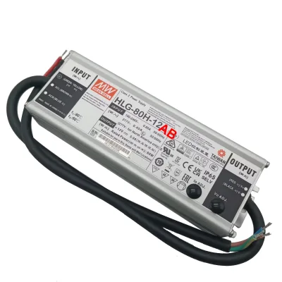 Mean Well HLG-80H-12AB AC-DC Switch Power Supply DC 12V 5A 60W 1~10V Dimming Waterproof Aluminum Case 7-Year Warranty Single