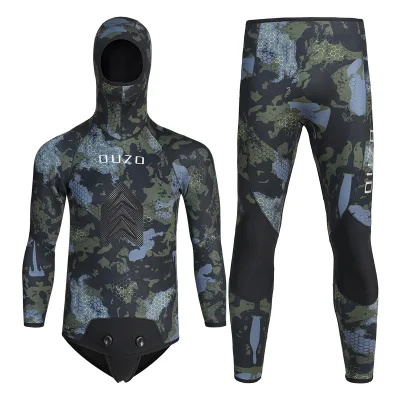 3.5mm Split Fish Hunting Suit Men's Hooded CR Light Leather Wetsuit Thickened Coldproof Warm Camouflage Wetsuit Surfing
