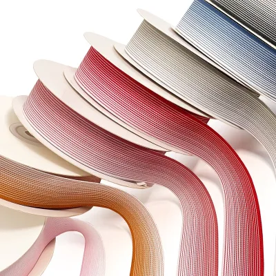 27mm Gradient Woven Stripe Ribbon Customized Double Side Printed Fabric 100% Polyester Unique Double Face Style