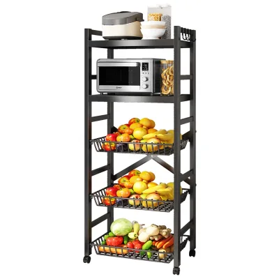 5-Layer Stackable Metal Wire Storage Baskets Bathroom and Kitchen Rack Basket with Wheels for Fruit Vegetable Bin Organization